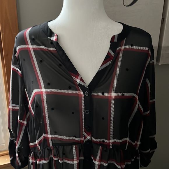 Torrid Sheer Chiffon Plaid Lexie Polka Dot Babydoll Blouse Tunic Size 1X - Picture 5 of 8